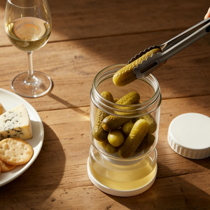 High Borosilicate Glass Modern Kitchen <strong>Pickle</strong> <strong>Jar</strong> with Strainer Flip Food Safe Storage - Product Image 3