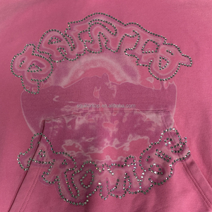 Özel Streetwear ağır % <span class=keywords><strong>100</strong></span>% pamuk fransız Terry 500gsm Vintage pembe taş yıkanmış Rhinestone kazak Hoodies erkekler için - Product Image 4