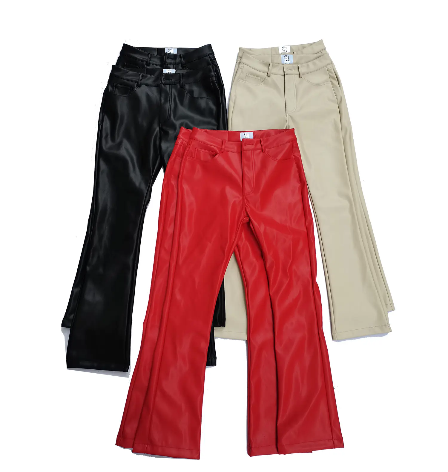 High quality PU leather pants flared pants for men