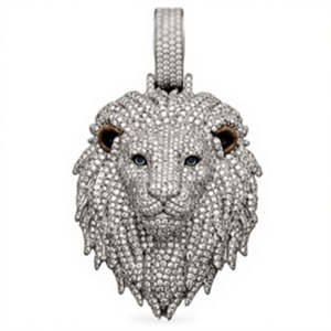 Pendentif Tête de Lion en Argent Sterling 925 avec Moissanite, Breloque Animale Sertie de Pierres, Plaqué Rhodium, Style Hip Hop, Unisexe, Cadeau de Fête, Bijou - Product Image 3