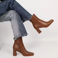 Bottines de luxe à fermeture éclair latérale personnalisée en gros de 3 pouces en cuir à bout carré pour femmes
