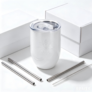 White Sublimation 12oz Stainless Steel Wine Tumbler <b>Double</b> <b>Wall</b> Vacuum Insulated Stemless Cup with Lid for Travel Camping - Product Image 1