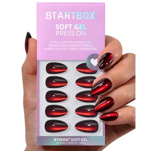 เล็บปลอม BTArtbox แบบซอฟเจล คุณภาพสูง ขายส่ง รูปทรงอัลมอนด์สั้น สีแดงลายตาแมว สำหรับฮาโลวีน ขายส่งจำนวนมาก - Product Image 1