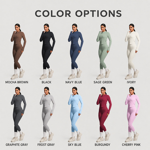 Women Yoga Set Naked Feel Double Brushed Full <b>Zip</b> Jacket High Waist Pocket Leggings Pilates Gym Running Outfit - Product Image 5