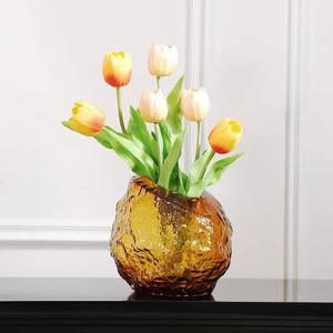 Jarrón de Vidrio Moderno de Lujo Ligero con Patrón Glaciar, Boca Inclinada Heterosexual, Proceso Manual Puro, Simplicidad Moderna para el Hogar - Product Image 2