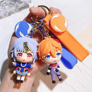 Custom 3D Soft Pvc Keychain Dragon Anime Character Rubber Keyring with Silicone Wristband