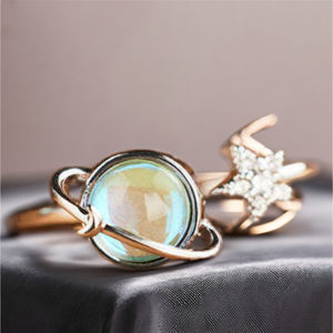 Nuevo diseño para mujer, <span class=keywords><strong>anillo</strong></span> <span class=keywords><strong>giratorio</strong></span> de luna y estrella de cristal azul, cobre antiestrés, alivia la ansiedad, compromisos de boda, anillos de piedras preciosas - Product Image 5