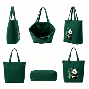 Sac fourre-tout en toile personnalisé avec broderie de panda mignon pour la plage, le pique-nique et les voyages, léger, pliable, 12 oz - Product Image 4