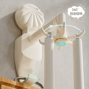 <b>Kitchen</b> Rotating <b>Hook</b> Wall Mounted Corner Multifunctional Pot Spatula Spoon Holder Cream Color Stainless Steel Storage Solution - Product Image 3