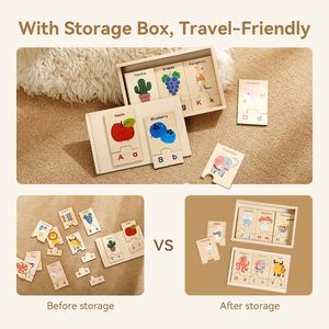 Varietà di apprendimento inglese per bambini carini alfabeto in legno prescolare <span class=keywords><strong>Puzzle</strong></span> blocca la parola inglese dell'asilo - Product Image 5
