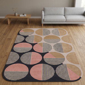 Tapis en laine tufté à la main, tapis géométrique abstrait moderne, tapis circulaire rayé, tapis design contemporain, décoration artisanale pour salon - Product Image 2