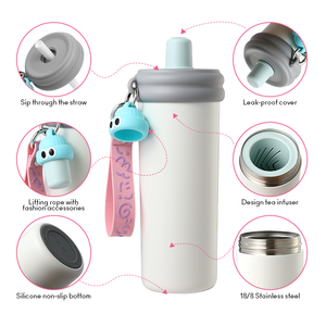 Everich 580ml BPA bicchiere 18/8 in acciaio inossidabile vendita calda tazza da caffè Flora tazza da tè con divisorio per tè e coperchio in paglia - Product Image 5