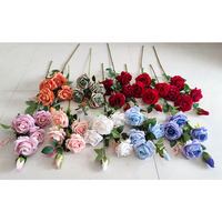 Grandes tiges de roses en velours à 5 têtes, fausses roses pour la décoration florale de mariage et de la maison