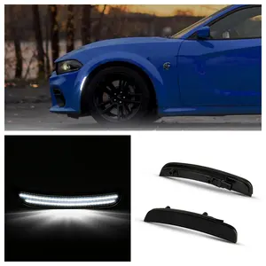 Front LED Side Marker White Lights For Dodge Charger 2015-2021 Accessories Fender Bumper White Lamps Smoked Lens Pack Of 2