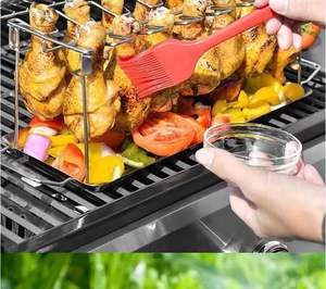 Barbecue pliable d'extérieur au gaz et au <span class=keywords><strong>charbon</strong></span> de bois en acier inoxydable avec support pour cuisses de poulet, plateau de cuisson pour légumes et grille de rôtissage pour ailes de poulet - Product Image 5