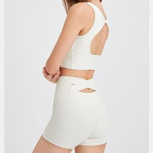 Wholesale <b>Women</b> Ribbed Fitness <b>Shorts</b> Back Hollow Cross Waist 4 Way Stretch <b>Anti</b> <b>Chafing</b> Running Pilates High Waist Bike <b>Shorts</b> - Product Image 4