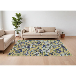 HMS 10 'X 13' tappeto floreale con superficie a telaio color oro verde avorio - Product Image 1