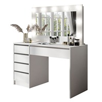 Coiffeuse blanche minimaliste en usine avec grand miroir et lumières LED à 5 tiroirs pour chambre à coucher