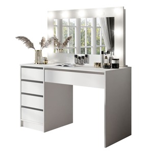 Coiffeuse blanche minimaliste en usine avec grand miroir et lumières LED à 5 tiroirs pour chambre à coucher - Product Image 2