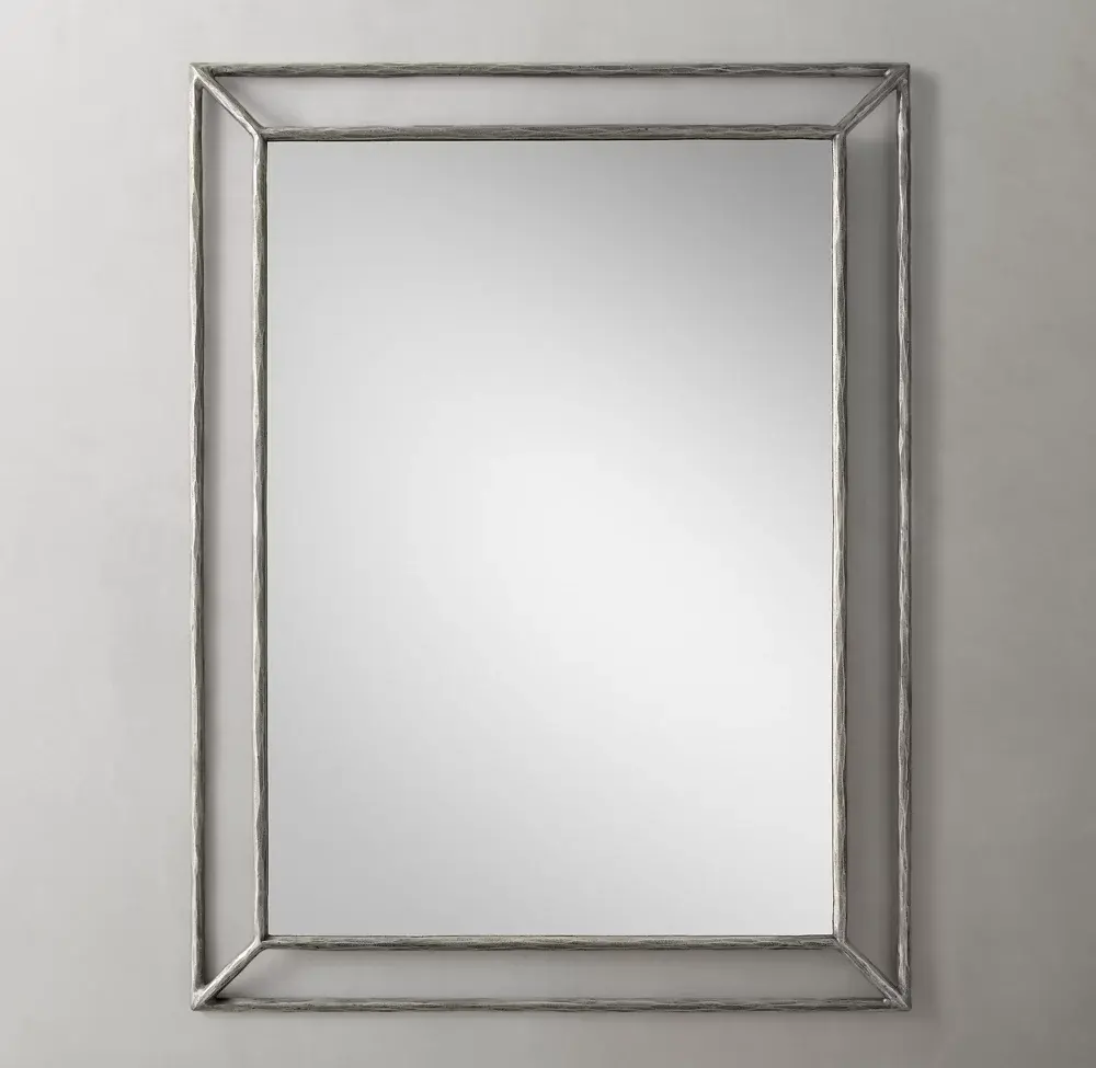 Thaddeus miroir biseauté ouvert meubles de maison finitions martelées miroir cadre en métal forgé miroir en verre