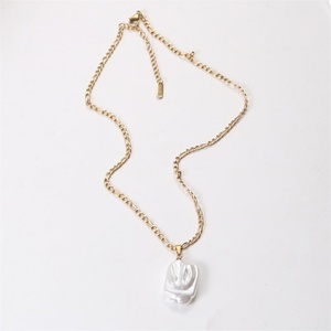 Collar con Colgante de Perla de Forma Cuadrada Irregular Creativa, Cadena de Acero Inoxidable Chapada en Oro de 18k para Mujer, Regalo de Aniversario, Fiesta - Product Image 2