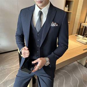 Groothandel Populaire Luxe Bruidegom Trouwpak Nieuwe Koreaanse Versie Eénknoops Kraag Driedelig Pak - Product Image 5