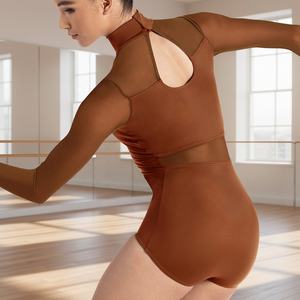 Justaucorps de danse MiDee pour adultes, pour compétitions de ballet, avec col montant, manches longues, dos évidé et empiècements asymétriques - Product Image 2