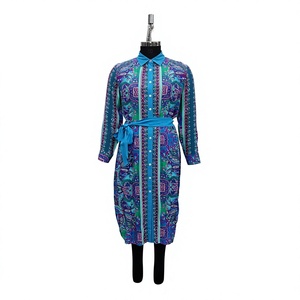 Paisley Print Shirt <b>Dress</b> With <b>Belt</b> Long Sleeve Midi Casual Woven <b>Dress</b> Turn-down Collar Full Sleeve Regular Fit - Product Image 1