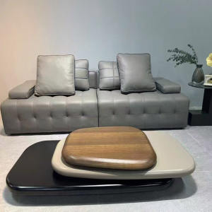 طاولة قهوة إيطالية عصرية للفلل بتصميم بسيط وقشرة من خشب الجوز، طاولة شاي منخفضة دوارة قابلة للتمديد، أثاث لغرفة المعيشة - Product Image 4