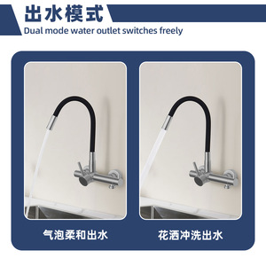 Jboyurn Wall Mounted Stainless Steel Faucet 304 Flexible Silicone Hose Dual Handle Ceramic Valve Kitchen Sink - Product Image 3