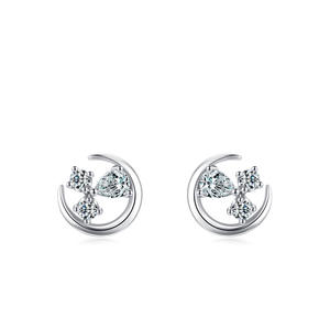 Boucles d'oreilles clous personnalisables en argent sterling S925 avec zircone taille ronde, thème étoile et lune, version cuivre, pour femme - Product Image 1