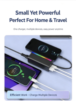 Chargeur de bureau GaN 20W avec support, tête de charge rapide PD 3.0, matériau TPE, ports Type-C et USB intégrés pour plusieurs appareils