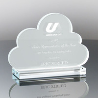 Trophée de récompense en verre dépoli en forme de nuage pour la collaboration d'équipe en entreprise