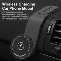 Pengisi Daya Nirkabel 15W dengan Dudukan Mobil Magnetik dari Paduan Memori Fleksibel untuk iPhone MagSafe, Penyangga Ponsel dengan Rotasi 360 Derajat