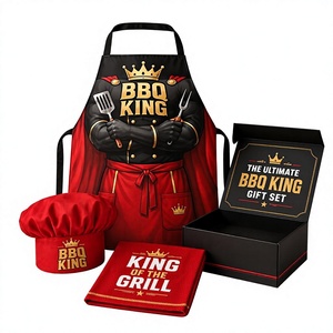 Juego de Regalo para Parrilla Flamia Jabz: Delantal, Gorro de Chef, Paño de Cocina, Caja con Asa, Accesorios Personalizados Impresos en Mezcla de Poliéster y Algodón - Product Image 1