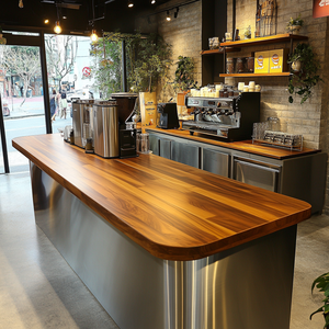 Comptoir de caisse personnalisé en acier inoxydable et en bois pour café, restaurant, hôtel - Product Image 3