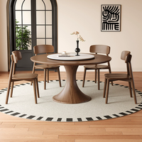 Nouvelle table à manger ronde moderne de luxe design Table à manger en bois massif Table à manger haut de gamme avec plateau tournant et 4 chaises