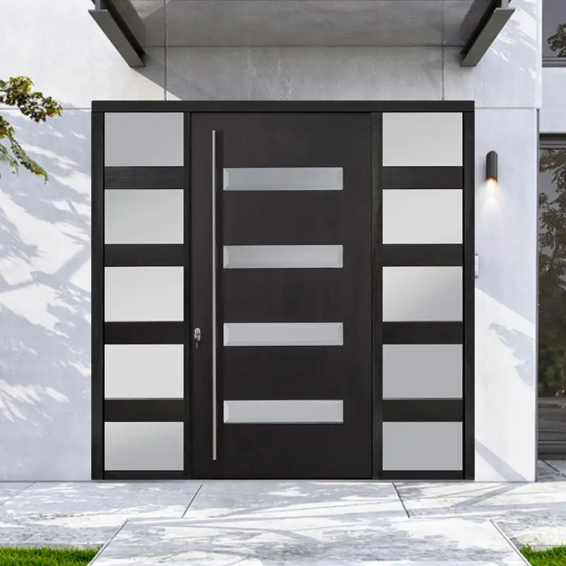 Porta pivotante de entrada em estilo treliça americana Porta pivotante simples com desenho de vidro em ambos os lados