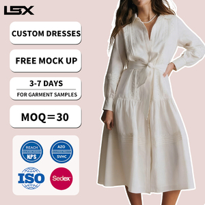<span class=keywords><strong>Robe</strong></span> <span class=keywords><strong>blanche</strong></span> unie personnalisée en lin de haute qualité, décontractée, respirante, style bandage, bohème, à manches longues pour l'été - Product Image 1