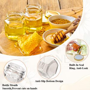 <span class=keywords><strong>Pot</strong></span> à miel classique en verre <span class=keywords><strong>de</strong></span> 45 ml avec cuillère à miel durable et écologique, pendentifs abeille et fer à cheval, compatible réfrigérateur – Cadeau <span class=keywords><strong>de</strong></span> mariage ou <span class=keywords><strong>de</strong></span> baby shower - Product Image 3