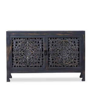 Decorative Hand Finished Wooden <b>Storage</b> Unit With Bold Carved Motifs And Strong Solid Wood Frame Designed - Product Image 5