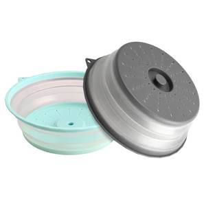 Bebas BPA silikon dilepas <span class=keywords><strong>Microwave</strong></span> dilipat <span class=keywords><strong>Splatter</strong></span> penutup penting alat memasak dapur dengan saringan makanan dan lubang kait - Product Image 2
