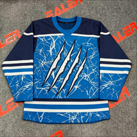 Nouveau design 2026 – Maillot de hockey sur glace par sublimation, logo personnalisé, motif griffe bleue, uniforme d'équipe de hockey en polyester respirant