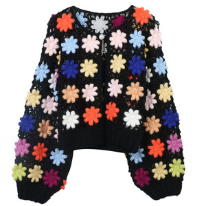 New 2024 Autumn Winter Fashion <strong>Cardigan</strong> Coats High Quality Ladies Allover <strong>Crochet</strong> Knitting Flower Patterns Purple <strong>Black</strong> <strong>Cardigan</strong> - Product Image 3