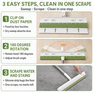 Balai <span class=keywords><strong>raclette</strong></span> en silicone, balai magique, essuie-eau sans traces, dépoussiéreur de poils, tige en acier inoxydable, tête rotative à 180° pour carrelage - Product Image 4