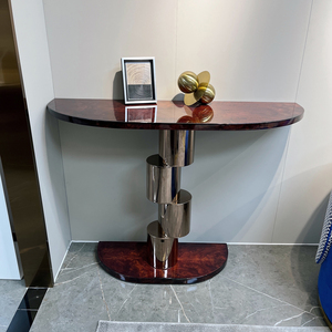 Table <span class=keywords><strong>console</strong></span> de luxe en bois massif pour hall d'entrée de villa au design unique, laquée marron brillant - Product Image 1