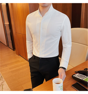 Camicia da Lavoro Casual da <span class=keywords><strong>Uomo</strong></span> <span class=keywords><strong>di</strong></span> Alta Qualità, Traspirante, in Tinta Unita, Taglie Grandi, Manica Lunga, Vestibilità Slim, Stile <span class=keywords><strong>Polo</strong></span> - Product Image 3