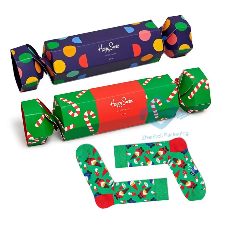 Cajas de galletas navideñas personalizadas para calcetines, caja de embalaje de papel vacío