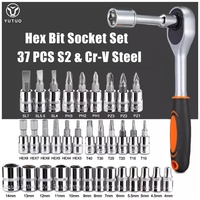 YUTUO 46 pièces 1/4 pouces adaptateur boîte à outils kit vélo moto vélo réparation boîte à outils manchon clé à cliquet douille noir ensemble