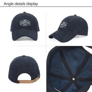 Gorra de béisbol SnapBack de color sólido para exteriores deportiva de pana de 6 paneles con logotipo de parche bordado estructurado personalizado